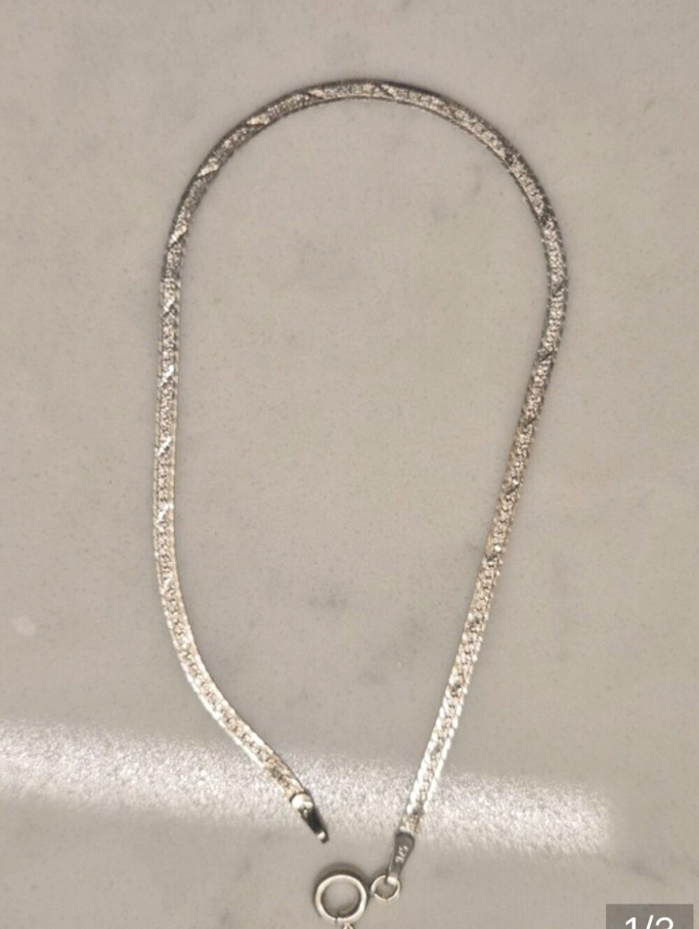 925 Italy Sterling Silver Diamond Cut Flat Herringbone Bracelet 7"